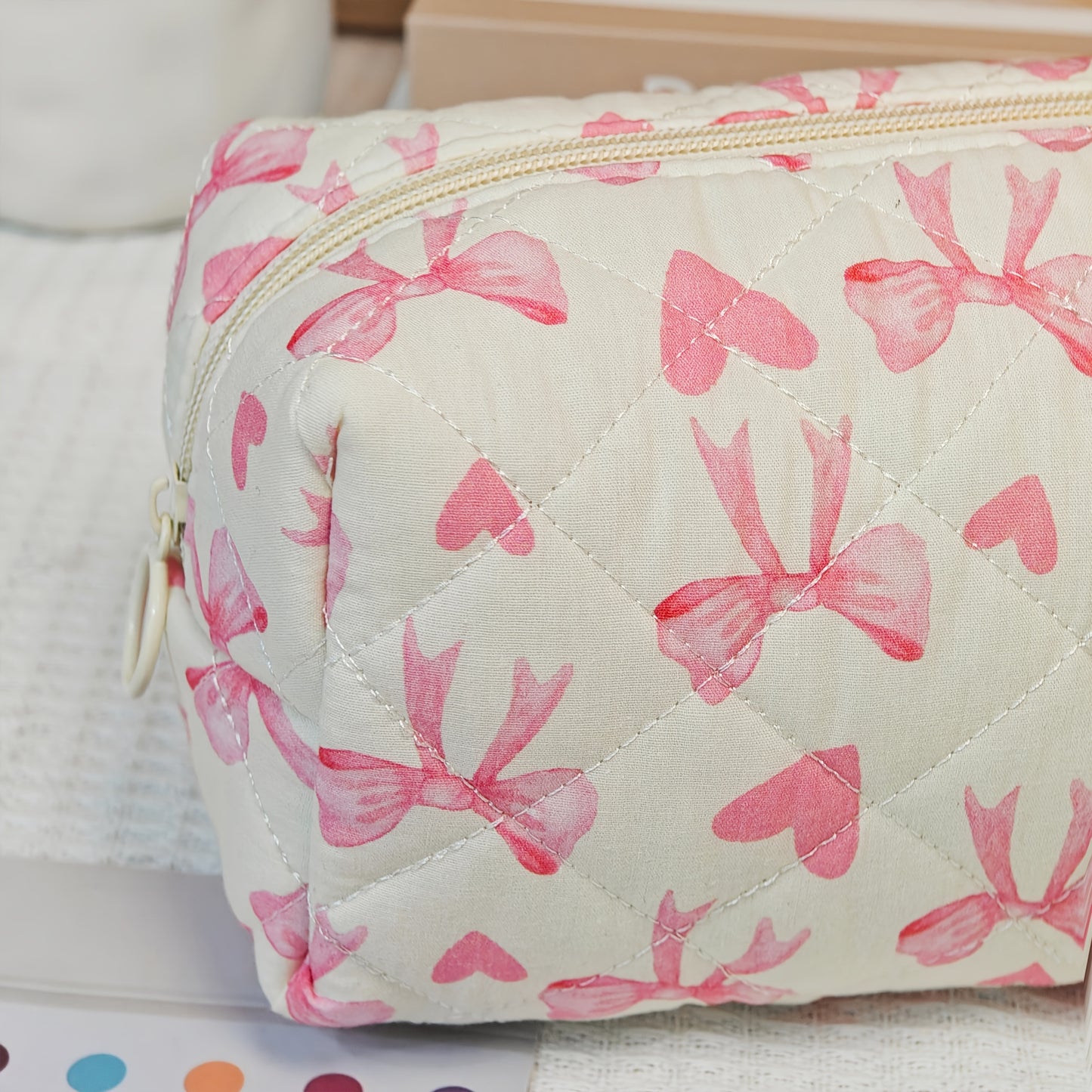 🎀 Комплект несесери за грим (4 броя) — Pink & White Bow Heart Edition 💕