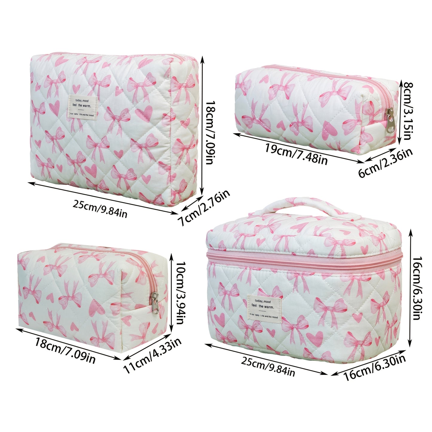 🎀 Комплект несесери за грим (4 броя) — Pink & White Bow Heart Edition 💕