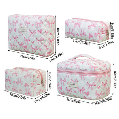 🎀 Комплект несесери за грим (4 броя) — Pink & White Bow Heart Edition 💕