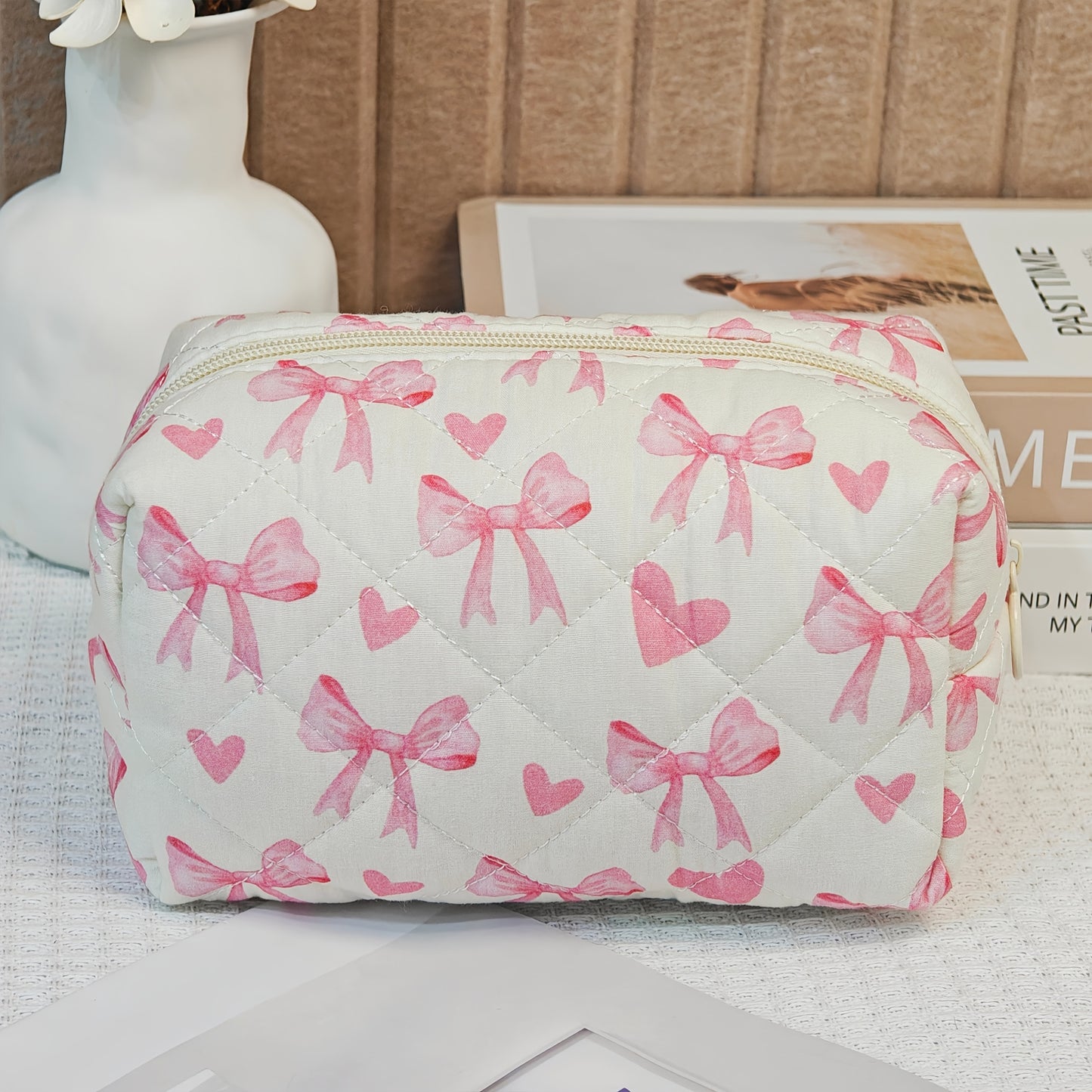 🎀 Комплект несесери за грим (4 броя) — Pink & White Bow Heart Edition 💕